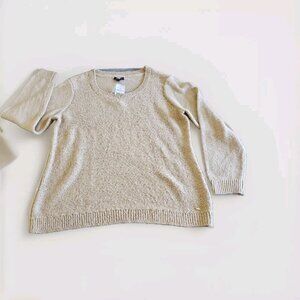 Tommy Hilfiger Sweater Womens XXL Beige LS Sequins Holiday Cottage Granola Girl